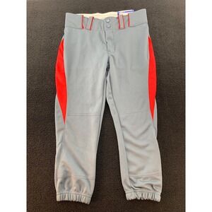 CHAMP PRO Softball Baseball Pants Girls Youth S Grey Red Side Stripe Elastic Hem